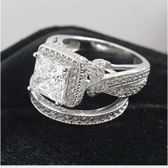 18K White gold plated brass Princess-cut and round-cut cubic zirconia Band sz 7 - Picture 4 of 5